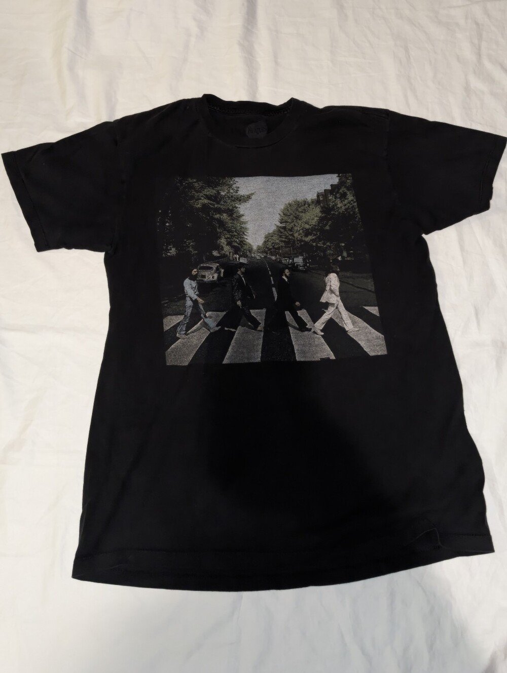 Beetles Black Short Sleeve Crewneck Tee with Crosswalk Photo Graphic